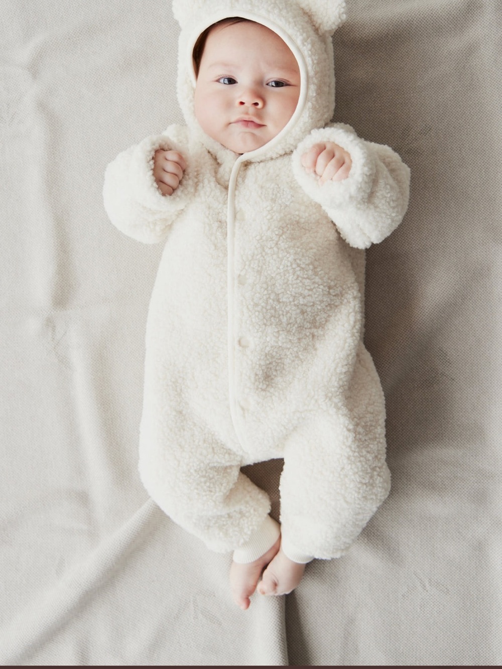 NWT Jamie Kay Cream Sherpa Hooded Baby One-Piece size 6-12 months